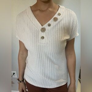 Women's Ribbed Button-Detail Blouse - Cream